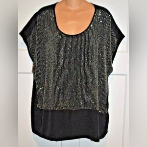 EILEEN FISHER Sequined Rivulet on Silk Crepe de Chine Pulllover Top size Large